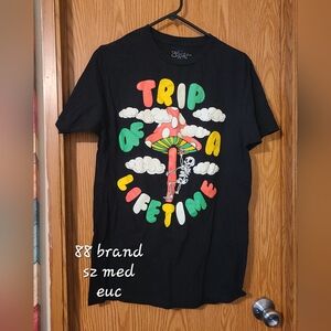 Black Graphic T-Shirt with Colorful Design Size MED